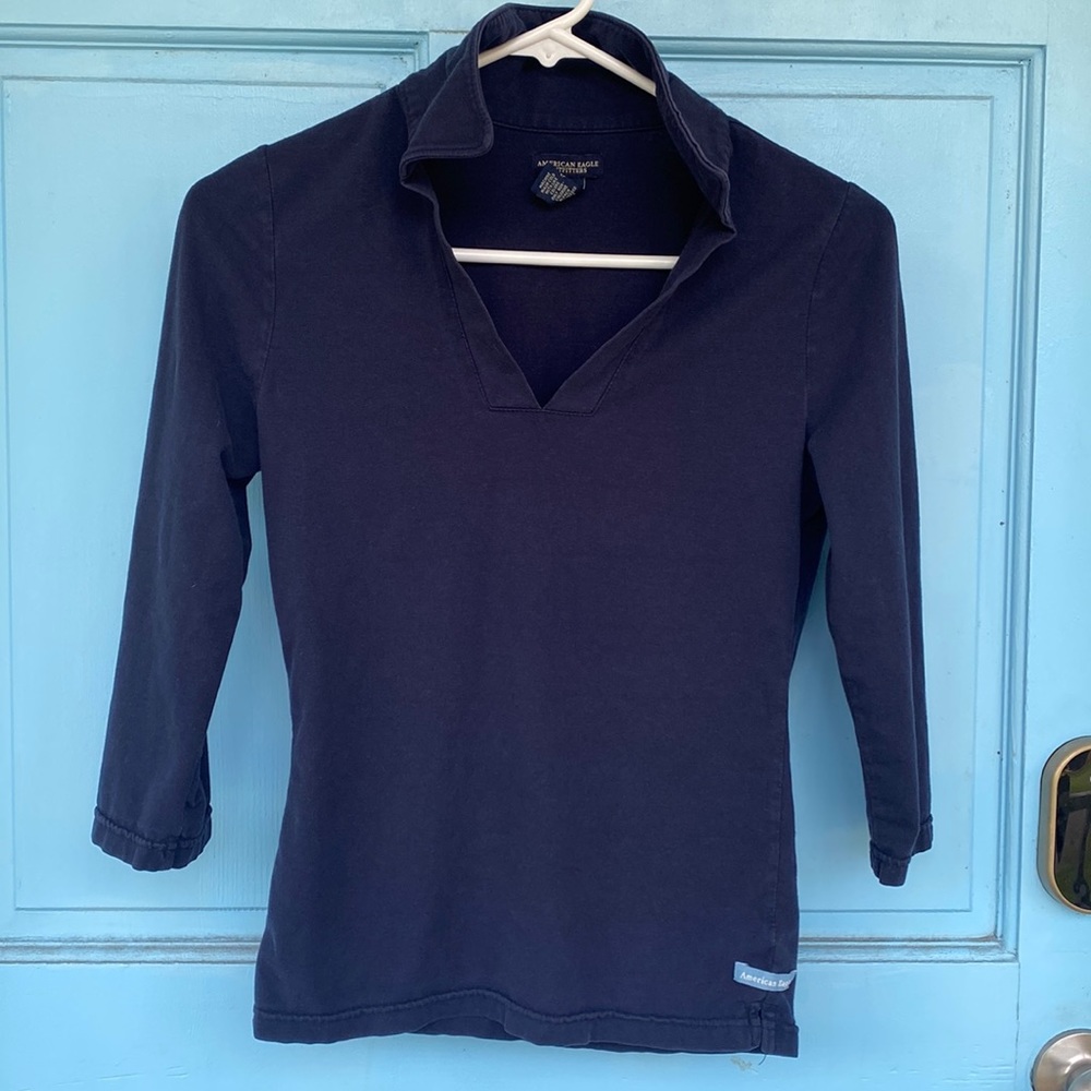 Vintage American Eagle Navy Polo Top Blouse size xs